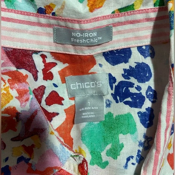 Chico's Colorful Linen Button-Up Blouse - Picture 2 of 7